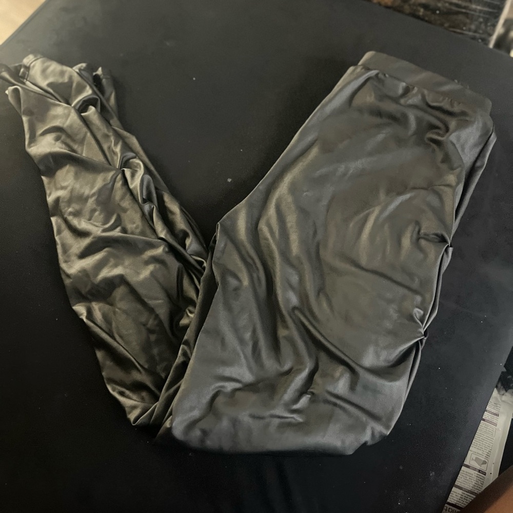 Stacked Black Faux Leather Leggings